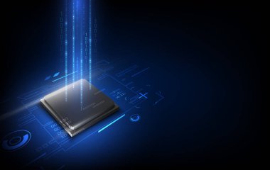 Devre kartı. Teknoloji geçmişi. Merkezi Bilgisayar İşlemcileri Konsepti. Anakart dijital çip. vektör illüstrasyonu.