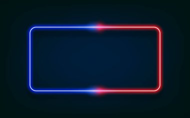 Neon dikdörtgen lamba tabela şeffaf arka planda izole. Tasarımınız için vektör mavi güç parlayan ampul pankartı, ışık çizgisi veya neon çerçeve.