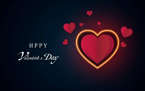 Happy Valentine Day Banner Holiday Background Design Big Hearton Black — Stock Vector