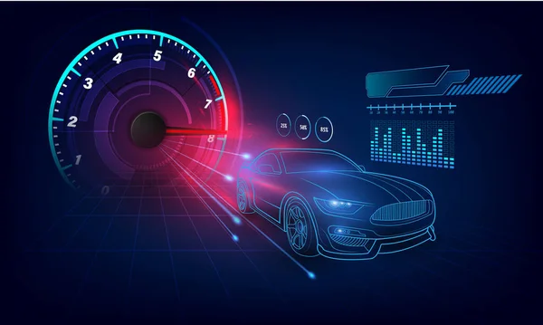 Hologramm Hud Stil Futuristische Auto Service Scannen Und Automatische Datenanalyse — Stockvektor