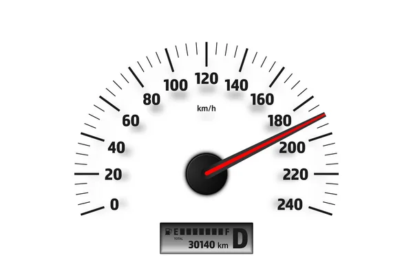 現実的な速度計は白い背景で隔離される スポーツカー高速計車で レーシングスピードの背景 — ストックベクタ