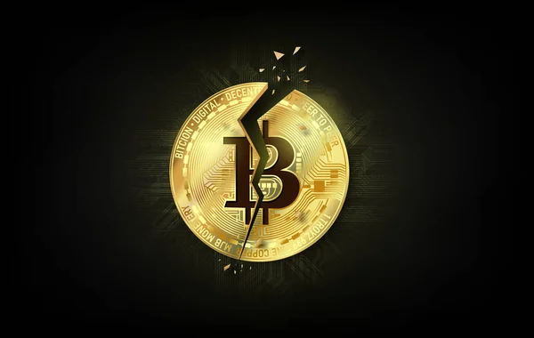 Ein Gebrochener Oder Geknackter Bitcoin Auf Schwarzem Hintergrund Isoliert Auf — Stockvektor