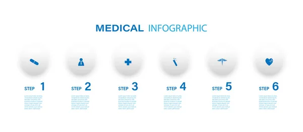 Lékařský Infografický Proces Tenké Linky Čtvercovou Šablonou Designu Ikonami Možností — Stockový vektor