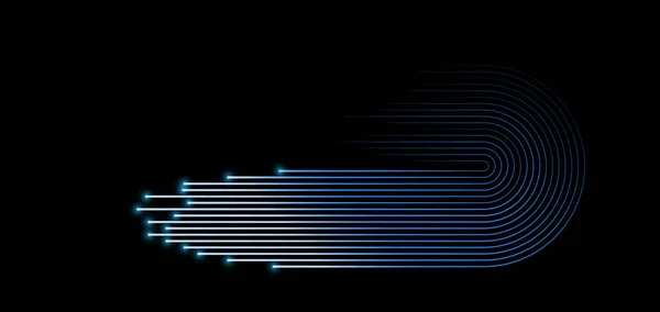 Ai技術 デジタル 音楽の概念のための黒の背景に動的パターンを流れる半分の円 — ストックベクタ