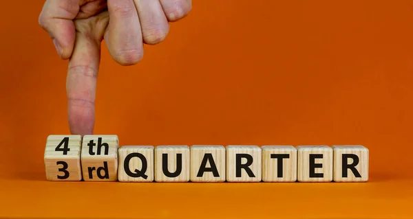 3Rd 4Th Quater Symbol Businessman Turns Cubes Changes Words 3Rd — Stock Photo, Image