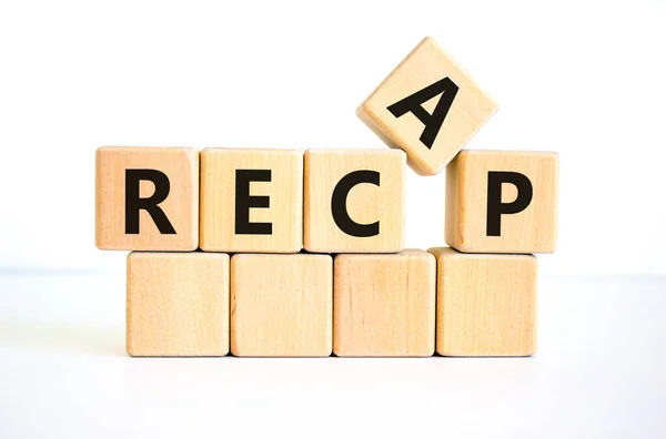 Recap Symbol Concept Word Recap Wooden Cubes Beautiful White Table — Stock Photo, Image