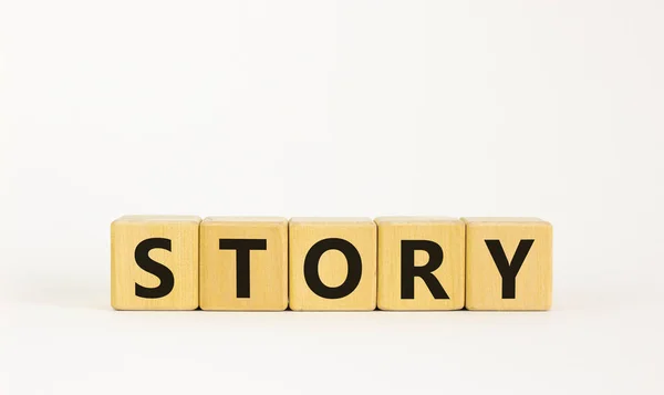 Símbolo Contar Histórias Histórias Palavra Conceito História Cubos Madeira Linda — Fotografia de Stock