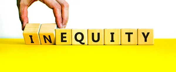 Inequity Equity Symbol Businessman Turns Wooden Cubes Changes Word Inequity — Stock Photo, Image