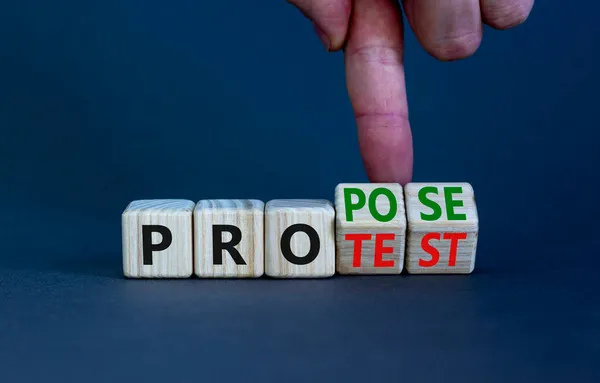 Propose Instead Protest Symbol Businessman Turns Wooden Cubes Changes Word — Stock Photo, Image