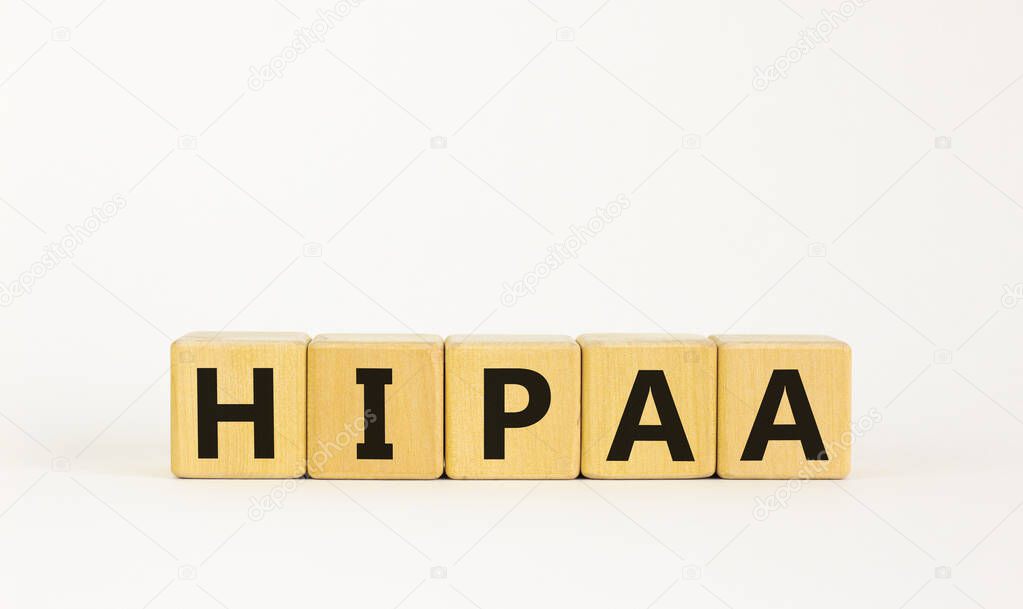 HIPAA, Health Insurance Portability and Accountability Act of 1996 symbol. Words 'HIPAA, Health Insurance Portability and Accountability Act', white background. Business concept. Copy space.