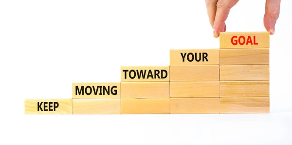 Keep Moving Your Goal Symbol Wooden Blocks Words Keep Moving — Stock Photo, Image