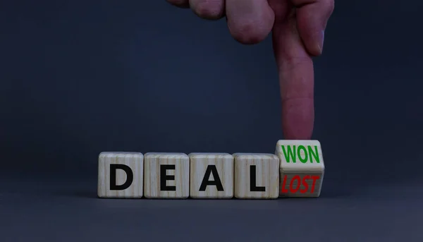 Deal Lost Won Symbol Businessman Turns Wooden Cube Changes Words — Stock Photo, Image