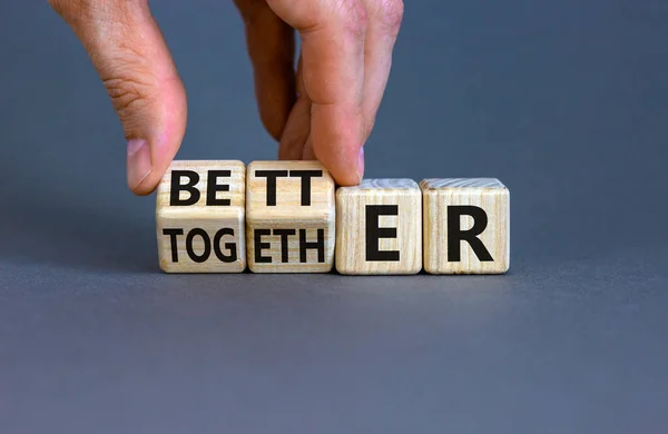 Melhor Juntos Símbolo Empresário Transforma Cubos Muda Palavra Juntos Para — Fotografia de Stock