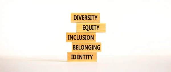 Διαφορετικότητα Ισότητα Ενσωμάτωση Ανήκειν Σύμβολο Ταυτότητας Ξύλινα Μπλοκ Λέξεις Διαφορετικότητα — Φωτογραφία Αρχείου