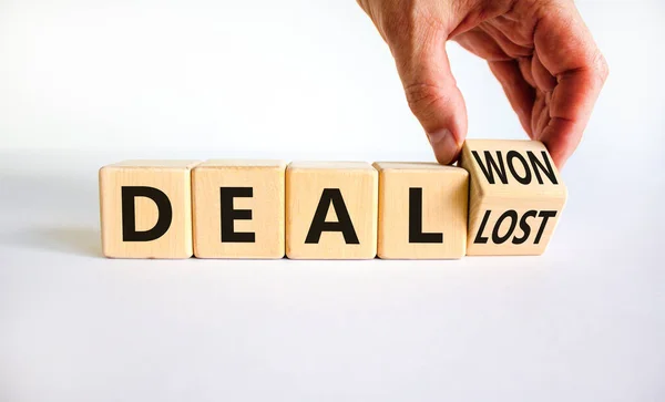 Deal Lost Won Symbol Businessman Turns Wooden Cube Changes Words — Stock Photo, Image