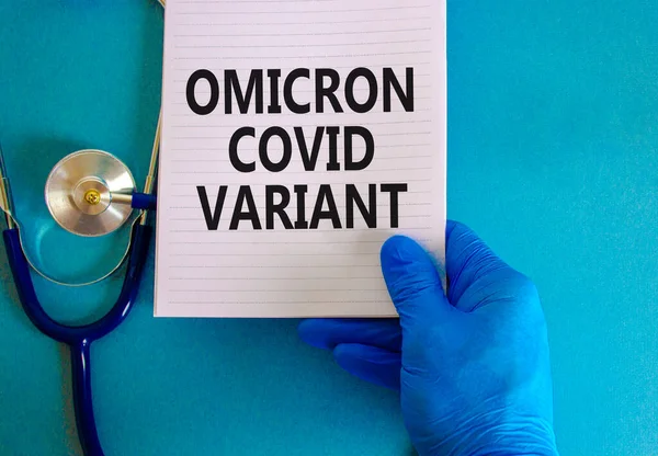 Covid Omicron Variant Stam Symbol Hand Blå Handske Med Vit — Stockfoto