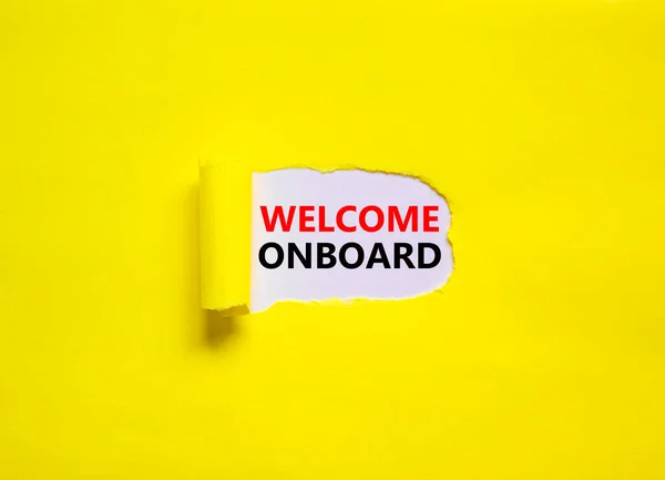 Välkommen Ombord Boardingsymbolen Begreppsmässiga Ord Välkommen Ombord Visas Bakom Rivna — Stockfoto