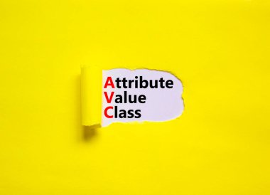 AVC öznitelik değeri sınıf sembolü. Beyaz kağıt üzerinde AVC değer sınıfının kavramsal sözcükleri. Güzel sarı arkaplan, kopyalama alanı. İş ve AVC öznitelik değeri sınıf kavramı.