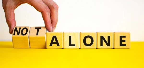 You Alone Symbol Businessman Turns Wooden Cubes Changes Words Alone — Stock Photo, Image