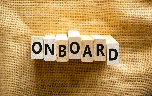 Aan Boord Onboarding Symbool Het Concept Woord Onboard Houten Blokken — Stockfoto