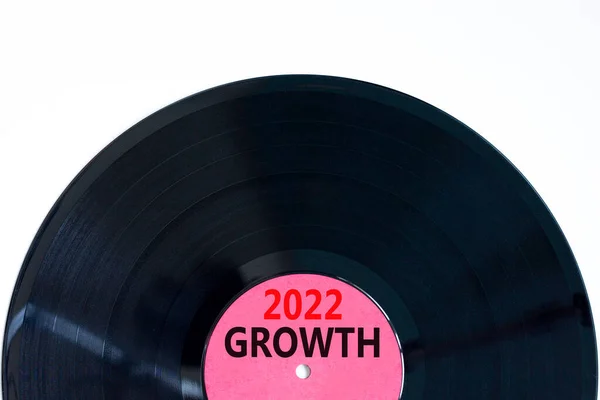 规划2022年经济增长的商业理念 新年快乐 概念词2022年生长在黑色乙烯盘上 漂亮的白色背景 复制空间 2022年经济增长快乐新年理念 — 图库照片