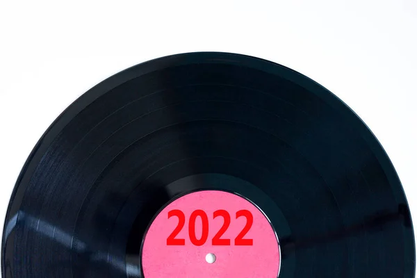 规划2022年快乐新年的商业理念 概念编号2022在黑色乙烯盘 漂亮的白色背景 复制空间 2022年快乐新年理念 — 图库照片