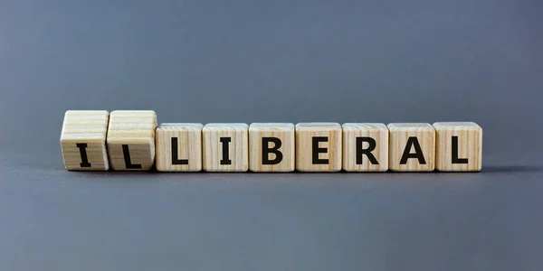 Liberal Liberal Sembolü Adamı Ahşap Küplere Dönüşür Liberal Kelimesini Liberal — Stok fotoğraf