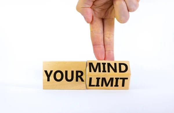 Your Mind Limit Symbol Businessman Turns Cubes Changes Words Your — стоковое фото