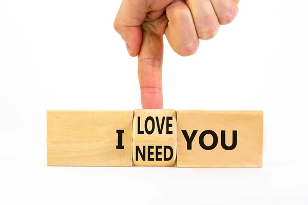 Love Need You Symbol Psychologist Turns Wooden Cubes Changes Words — Foto de Stock
