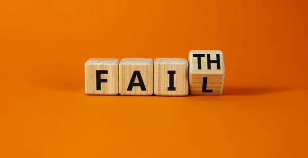 Faith Instead Fail Symbol Turned Wooden Cube Changed Word Fail — Stock Photo, Image