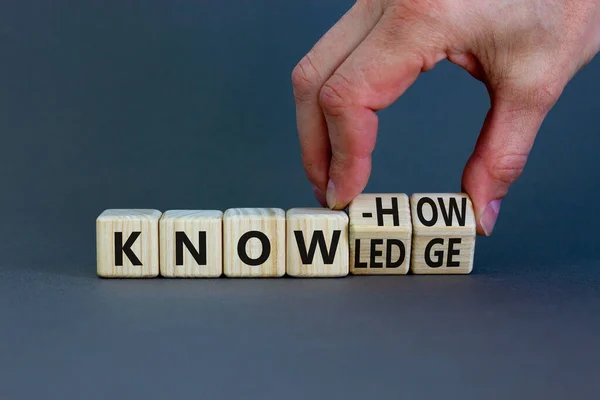 Knowledge Know How Symbol Businessman Turns Cubes Changes Word Know — Photo