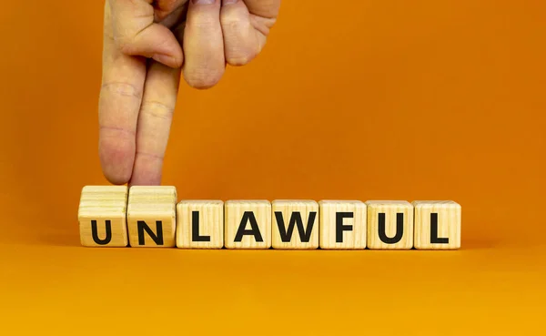 Lawful Unlawful Symbol Businessman Turns Wooden Cubes Changes Word Unlawful — Stock fotografie