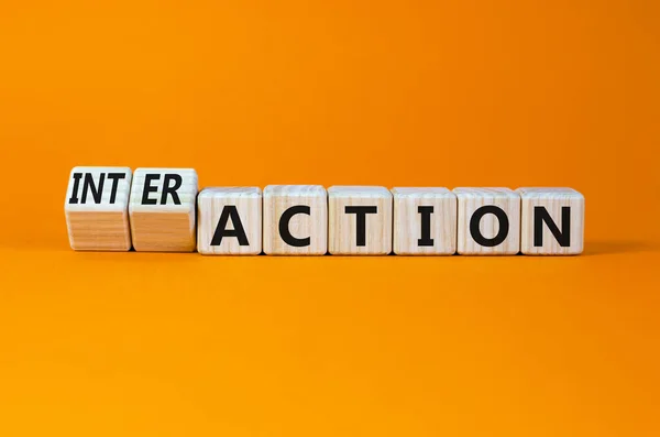 Action Interaction Symbol Turned Wooden Cubes Changed Word Action Interaction — Fotografia de Stock