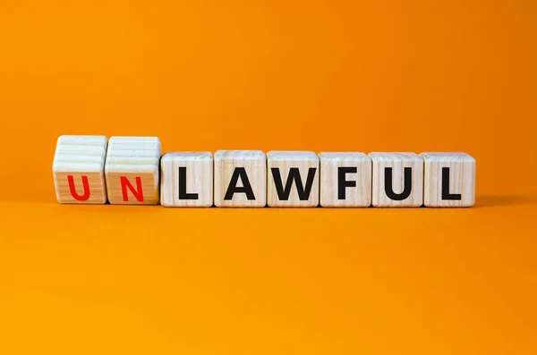 Lawful Unlawful Symbol Turned Wooden Cubes Changed Word Unlawful Lawful — Foto de Stock