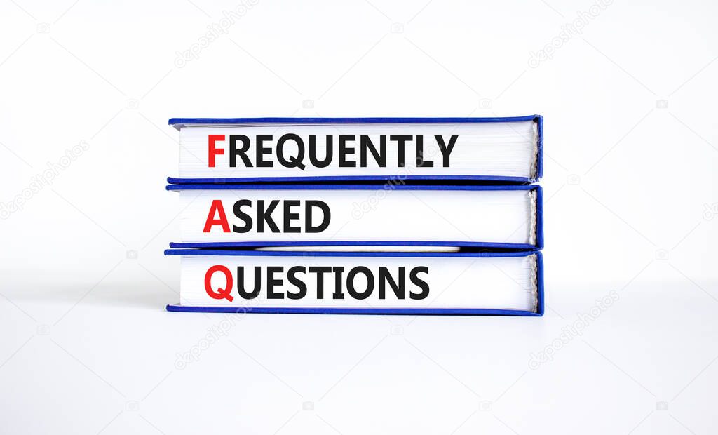 FAQ frequently asked questions symbol. Concept words FAQ frequently asked questions on books on a beautiful white table, white background. Business and FAQ frequently asked questions concept.