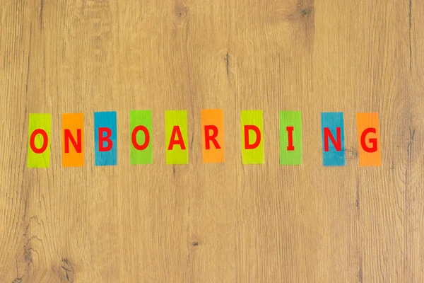 Successymbool Aan Boord Het Concept Woord Onboarding Gekleurd Papier Een — Stockfoto