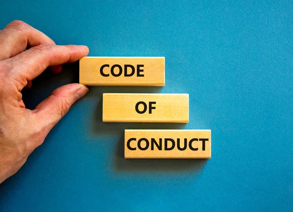 Código Conduta Símbolo Palavras Conceito Código Conduta Blocos Madeira Sobre — Fotografia de Stock