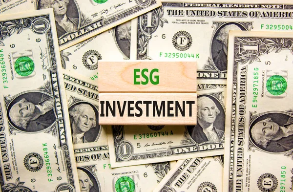 Esg環境社会ガバナンス投資のシンボル 概念的な言葉ドル紙幣から美しい背景にブロックへのEsg投資 ビジネス Esg投資の概念 スペースのコピー — ストック写真