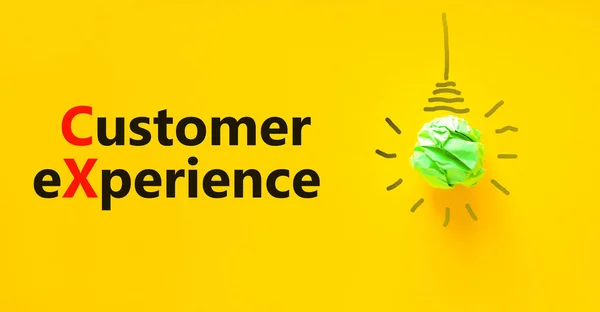 Cxの顧客体験のシンボル コンセプトワードCxの顧客体験 緑の電球のアイコン 美しい黄色の背景 コピースペース ビジネスとCxの顧客体験のコンセプト — ストック写真