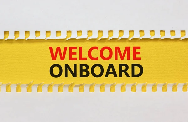 Välkommen Ombord Och Stödsymbol Begreppsmässiga Ord Välkommen Ombord Gult Papper — Stockfoto