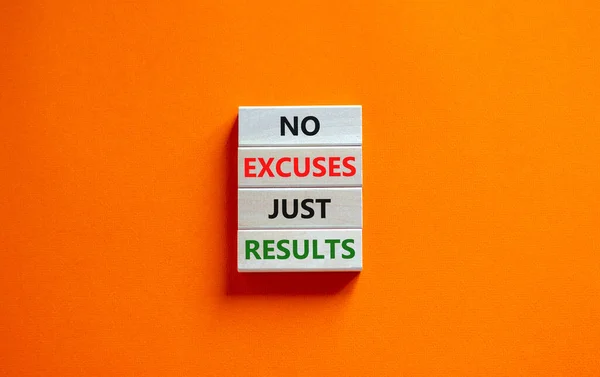 Excuses Just Results Symbol Concept Words Excuses Just Results Wooden — Stock Photo, Image