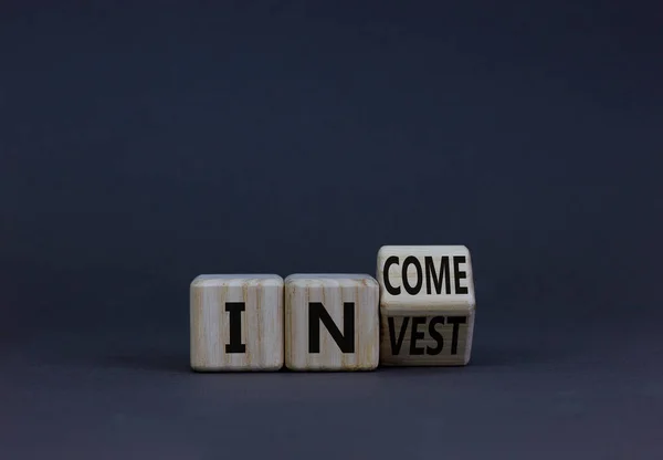 Invest Income Symbol Turned Wooden Cube Changed Concept Word Invest — Stock Photo, Image