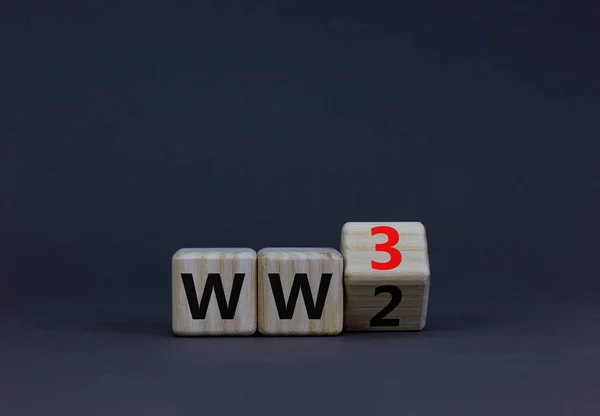 Símbolo Tercera Guerra Mundial Giró Cubo Madera Cambió Palabra Concepto —  Fotos de Stock