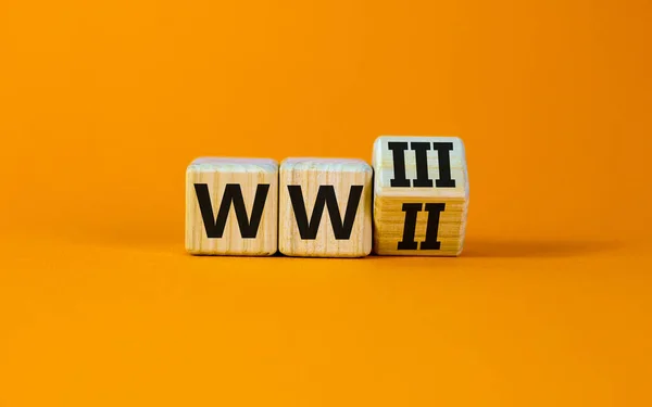 Harmadik Világháború Szimbóluma Megfordította Kocka Megváltoztatta Koncepció Szó Ww2 Ww3 — Stock Fotó
