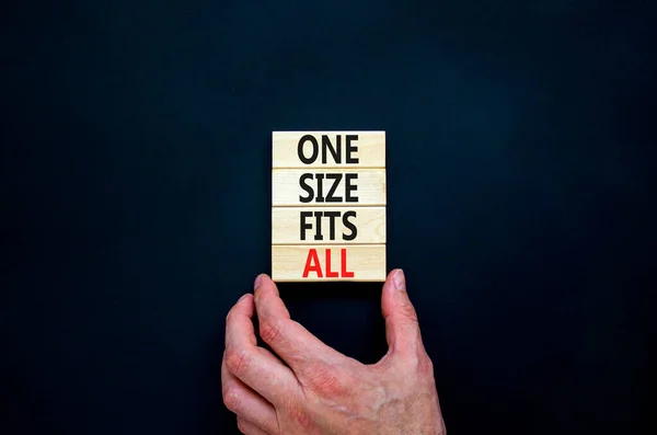 One Size Fits All Symbool Onderwerp Woorden One Size Fits Stockfoto