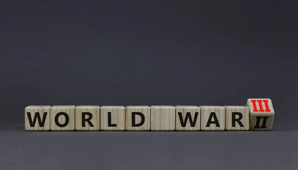 Símbolo Tercera Guerra Mundial Giró Cubo Madera Cambió Palabra Concepto — Foto de Stock