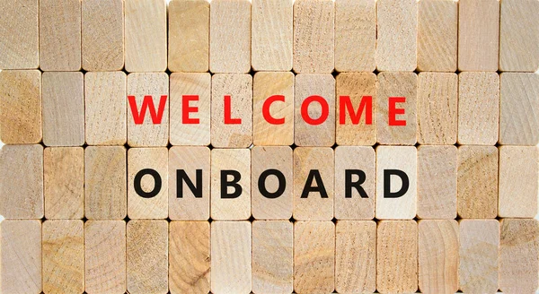 Witamy Pokładzie Symbol Wsparcia Słowa Koncepcyjne Witamy Pokładzie Drewnianych Klocków — Zdjęcie stockowe