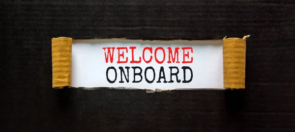 Välkommen Ombord Och Stödsymbol Begreppsmässiga Ord Välkommen Ombord Vitt Papper — Stockfoto