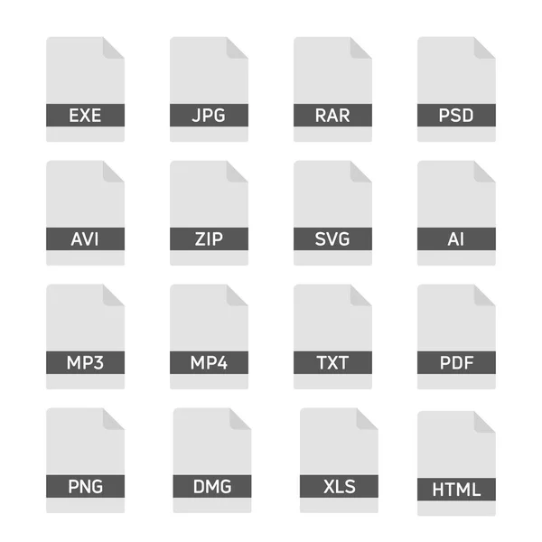 Format Fichier Icônes Plates Ensemble Pictogrammes Documents Livre Blanc Avec — Image vectorielle