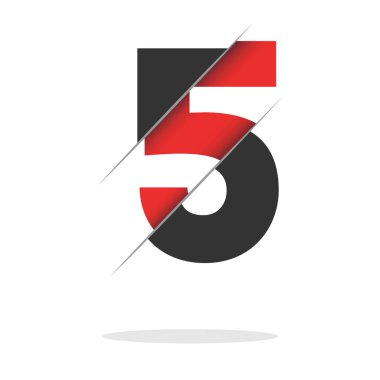 Beş numaralı logo. Siyah ve turuncu renkli. Uygulamanız veya şirketiniz için vektör tasarım şablonu ögeleri.